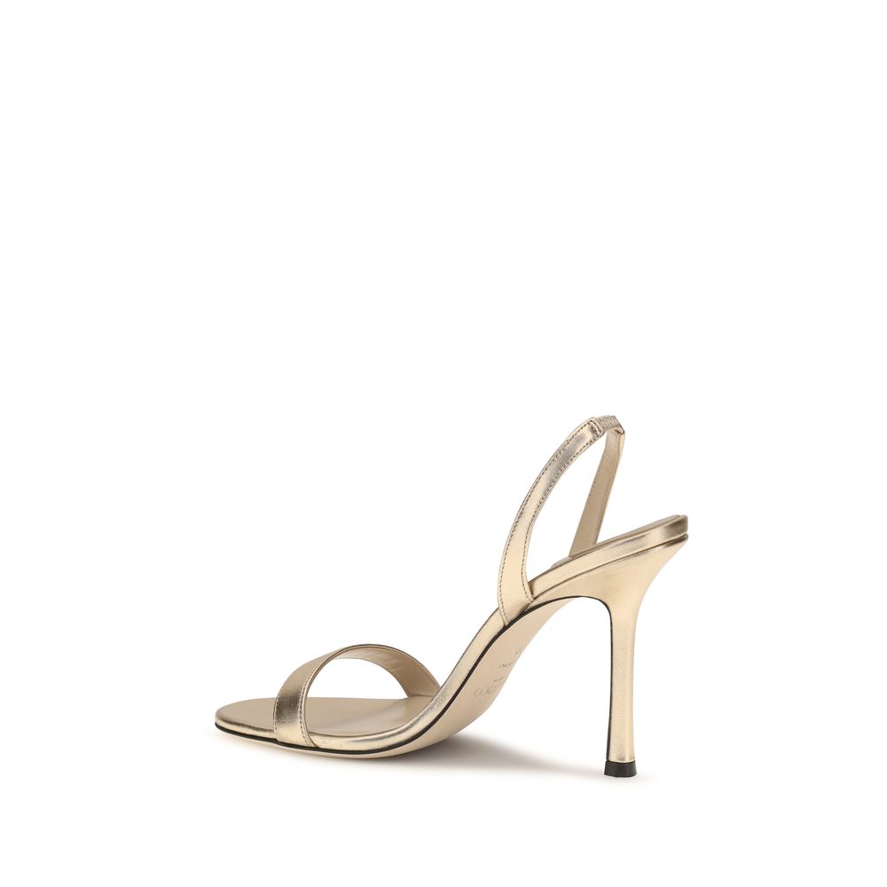 Jimmy Choo Gold Calf Leather Bos Taurus Stiletto Heel Sandals