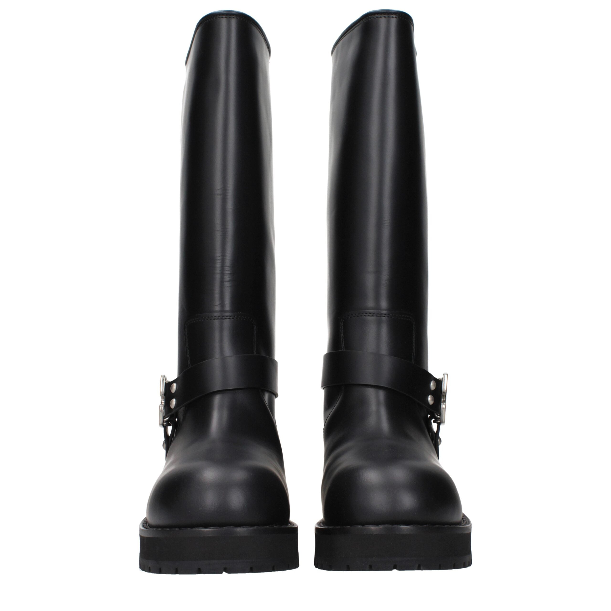 Off-White Black Leather Flat Boots