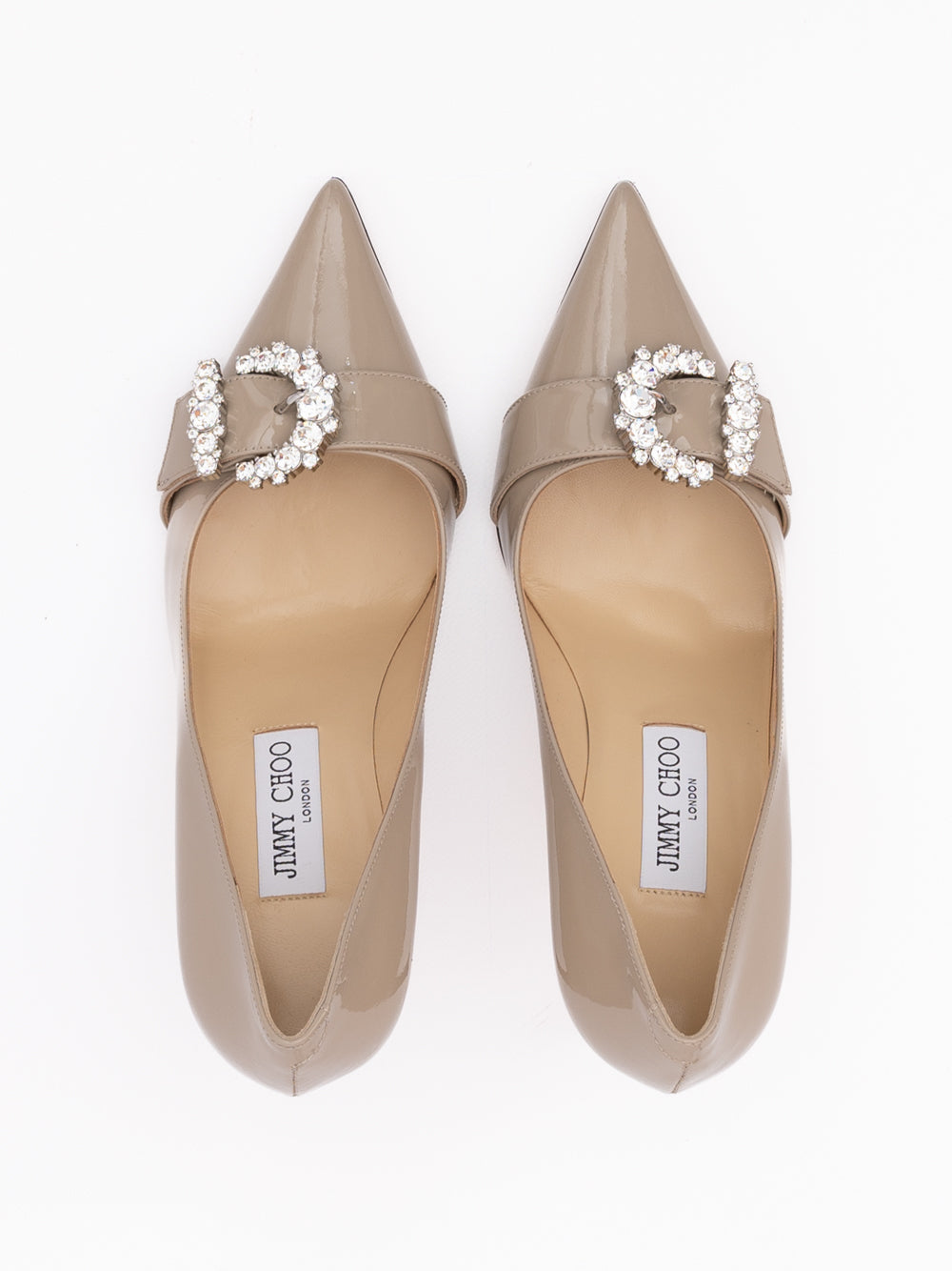 Jimmy Choo Taupe Grey Patent Leather Chery 85 Pumps