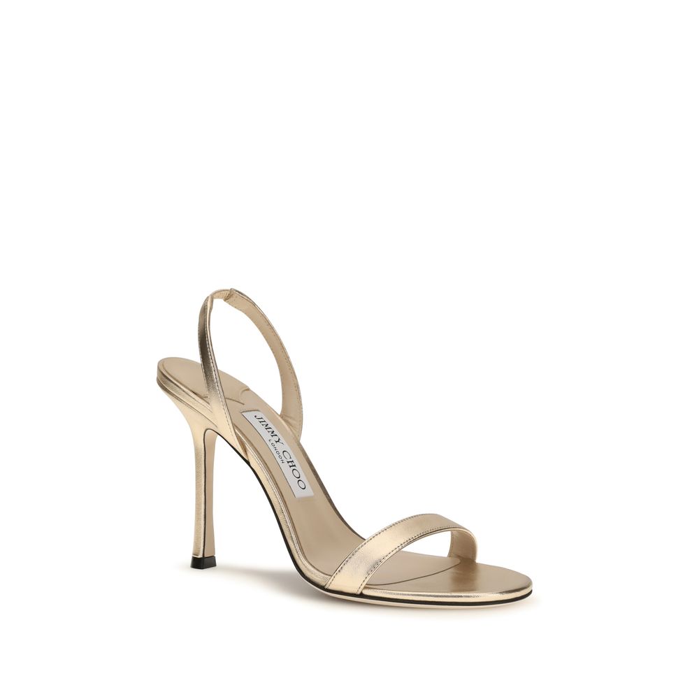 Jimmy Choo Gold Calf Leather Bos Taurus Stiletto Heel Sandals
