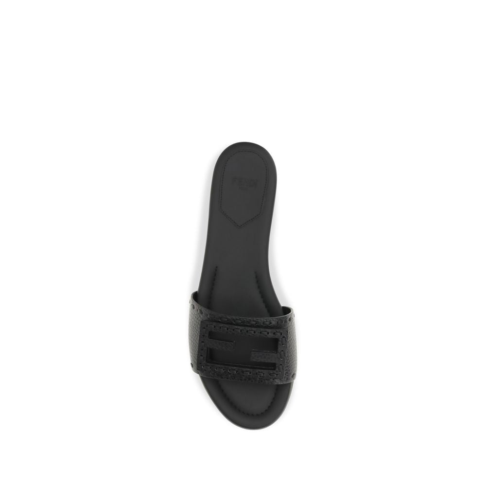 Fendi Black Calf Leather Bos Taurus Flat Sandals