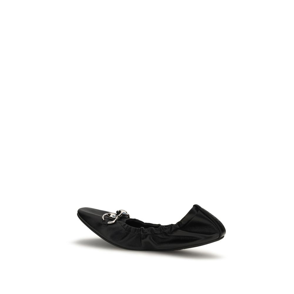 Gucci Black Calf Leather Bos Taurus Ballet Flats
