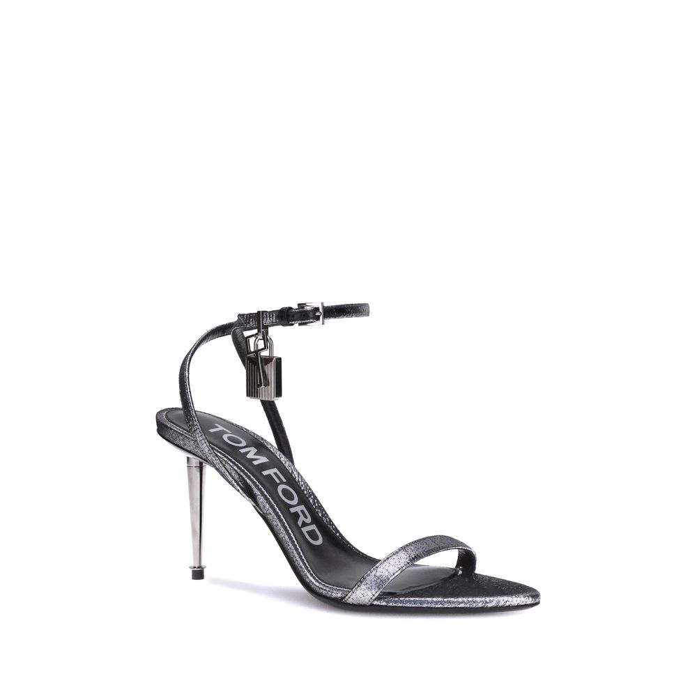 Tom Ford Silver Calf Leather Bos Taurus Stiletto Heel Sandals